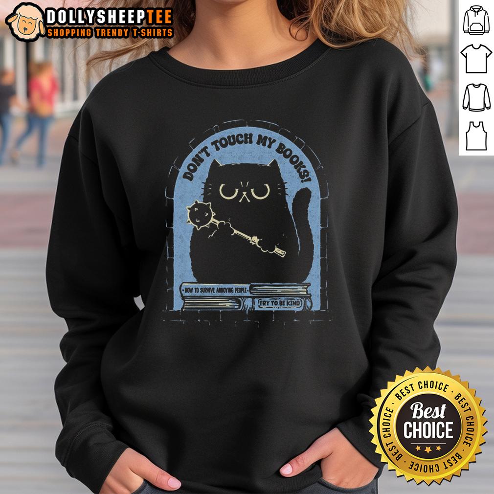 Cute Cat Don't Touch My Books T-Shirt - Image 5