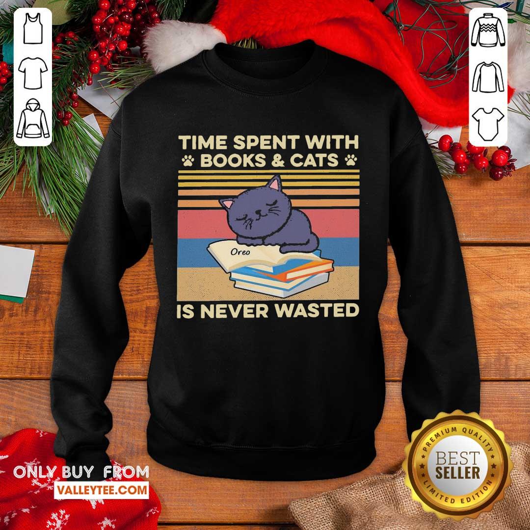 Sweet Time Spent With Books And Cats Is Never Wasted Vintage Shirt - Image 5