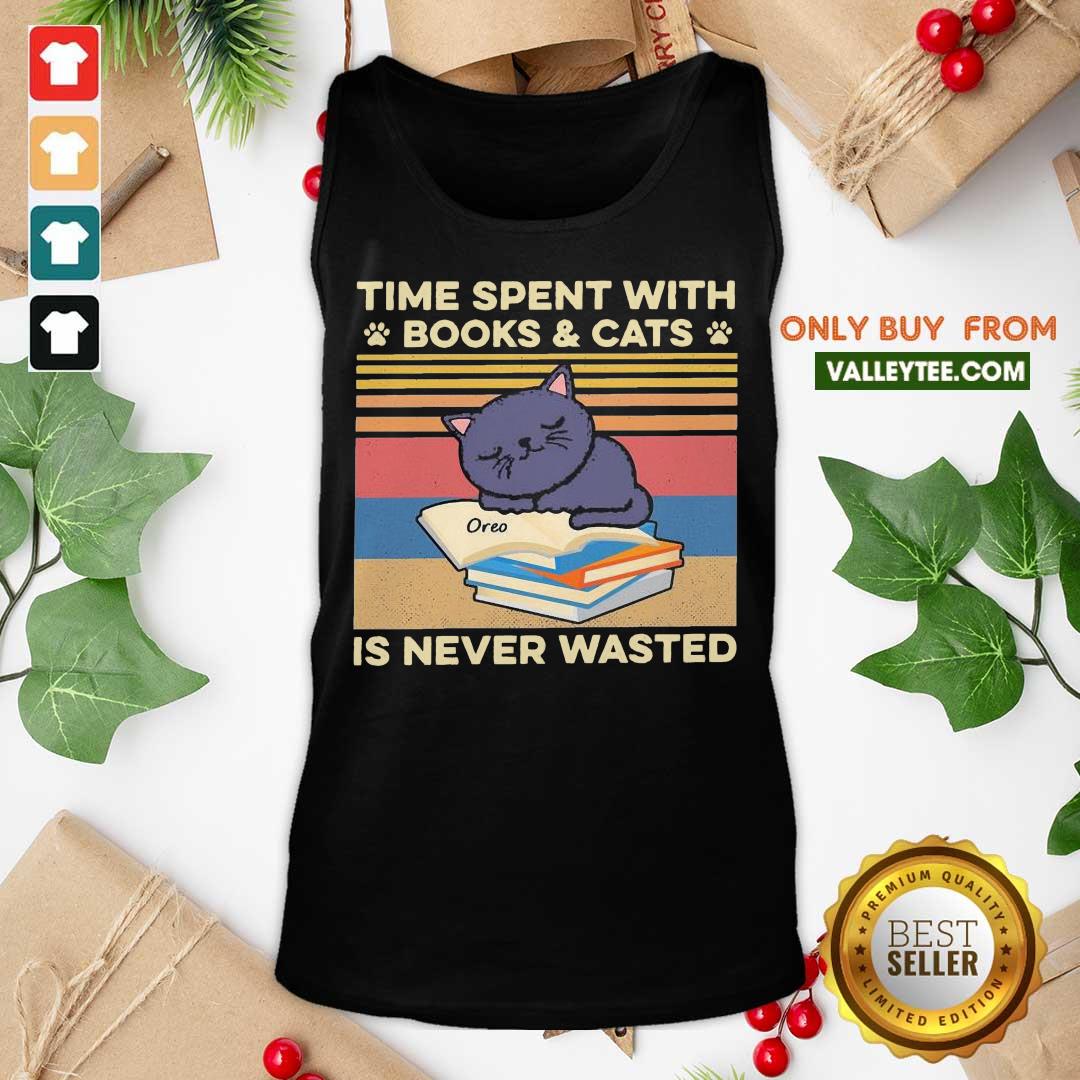 Sweet Time Spent With Books And Cats Is Never Wasted Vintage Shirt - Image 4