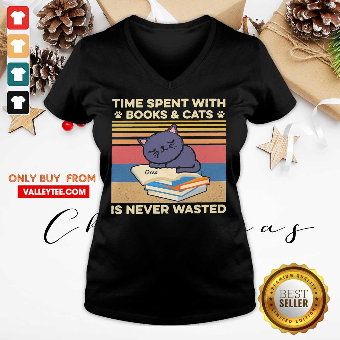 Sweet Time Spent With Books And Cats Is Never Wasted Vintage Shirt - Image 3