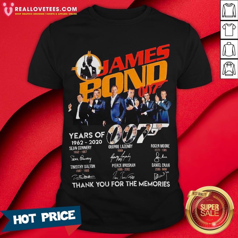 Pro James Bond 007 Years Of 1962 2020 Signatures Thank You For The Memories Shirt