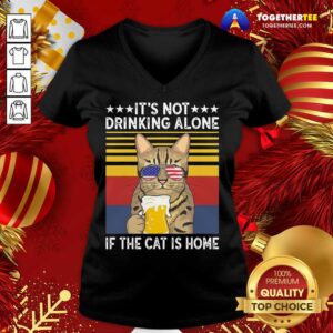 Alternative view of Top It’s Not Drinking Alone If The Cat Is Home Sunglasses American Flag Beer Vintage Shirt