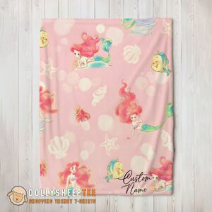 Awesome Disney The Little Mermaid & Flounder Delicate Watercolor Blanket Fleece Customized Blanket