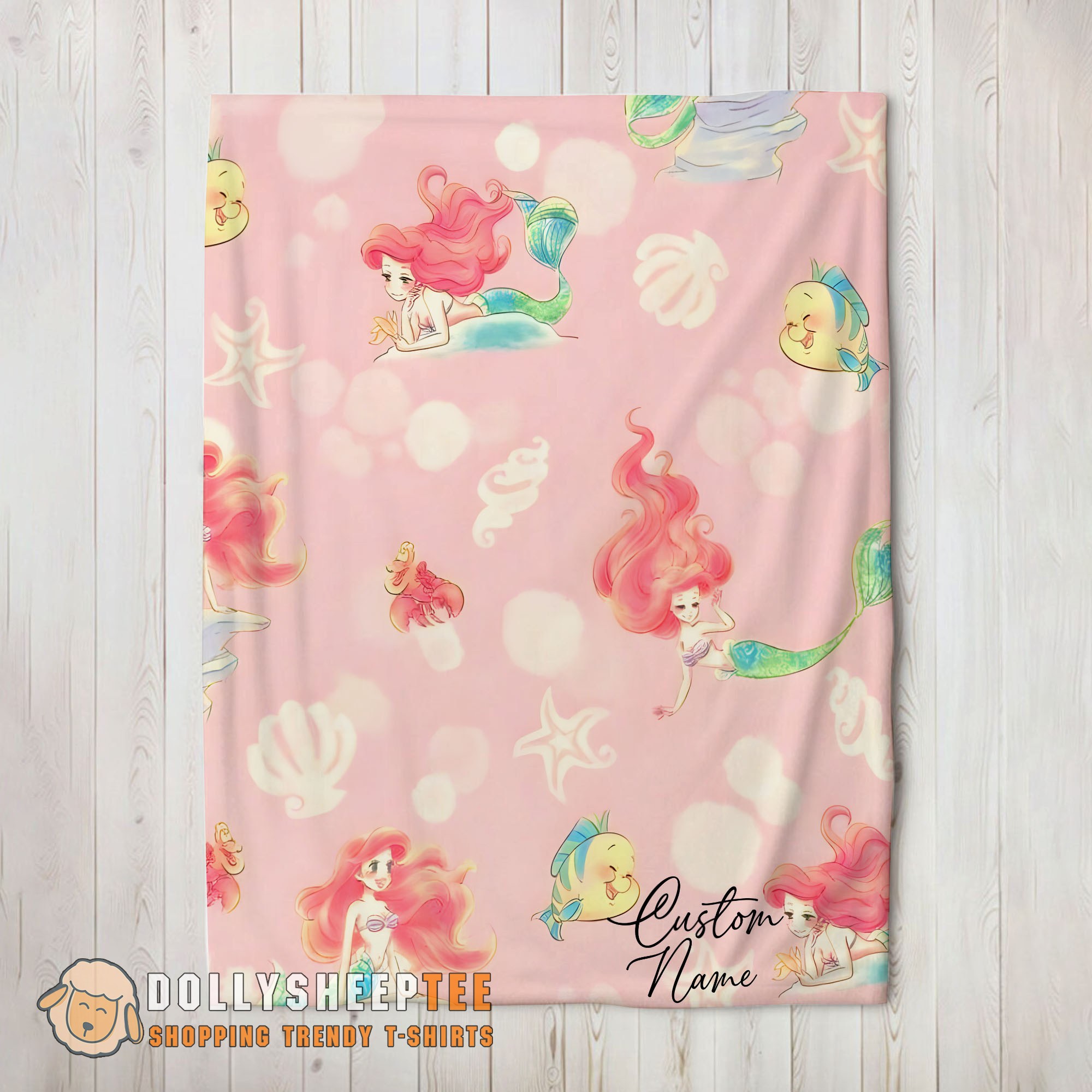 Awesome Disney The Little Mermaid & Flounder Delicate Watercolor Blanket Fleece Customized Blanket