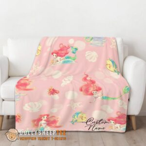 Alternative view of Awesome Disney The Little Mermaid & Flounder Delicate Watercolor Blanket Fleece Customized Blanket