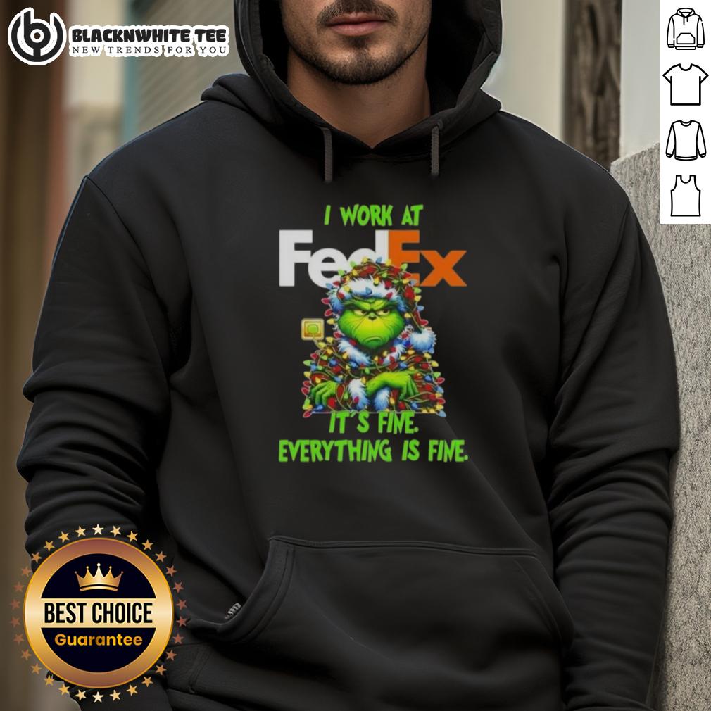 Top Grinch Christmas Tree X Fedex I Work At It's Fine Everything Is Fine T-Shirt - Image 2