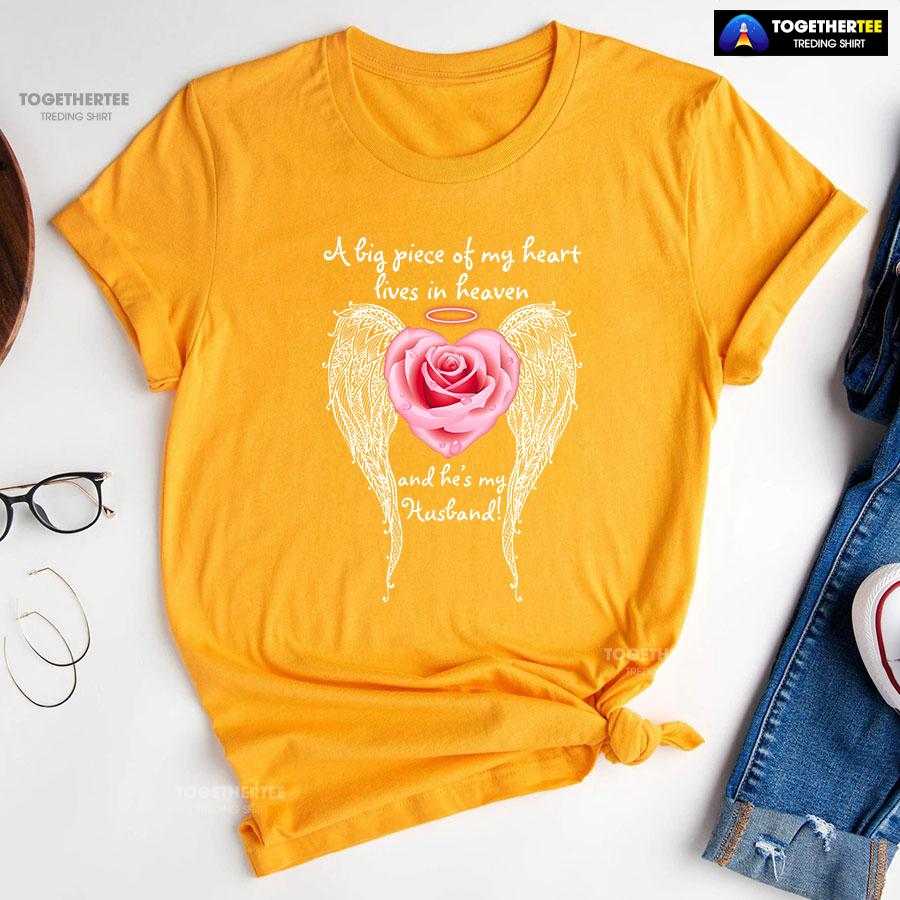A Big Piece Of My Heart Lives In Heaven And He Is My Husband T-Shirt - Image 11