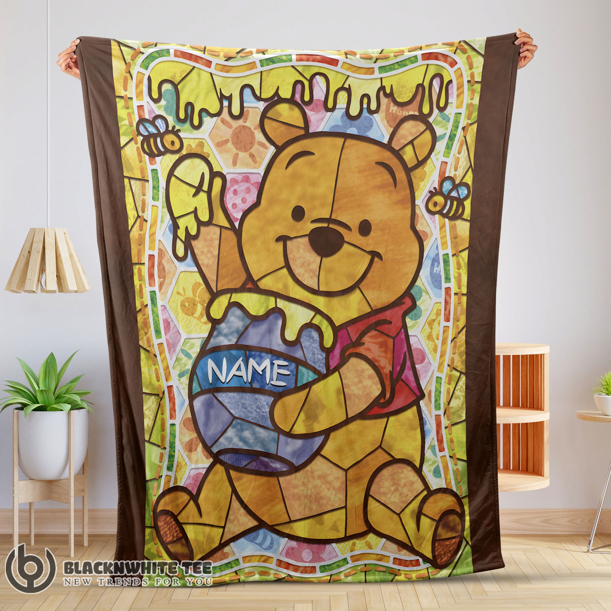 Premium Hot Cute Disney Cartoon Winnie The Pooh With Jars of Honey Blanket Customize Blanket