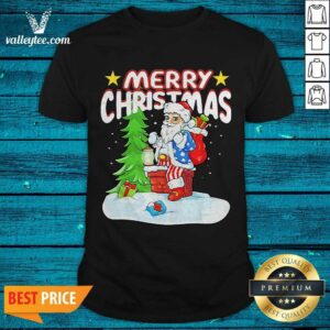Cute Patriotic American Flag Santa Claus Chimney Christmas Shirt