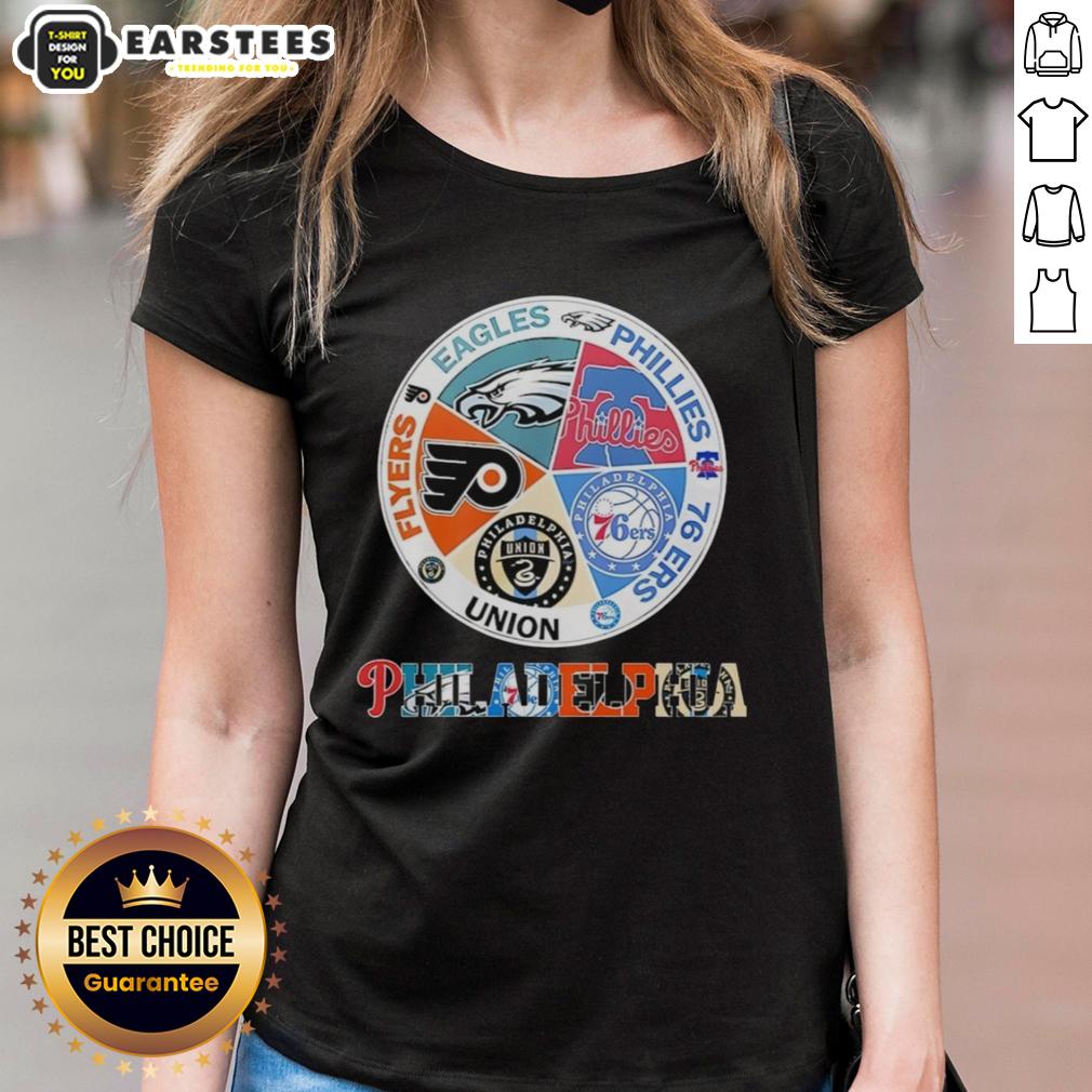 Nice Philadelphia Teams Flyers Eagles Phillies 76 Ers Union T-Shirt - Image 3