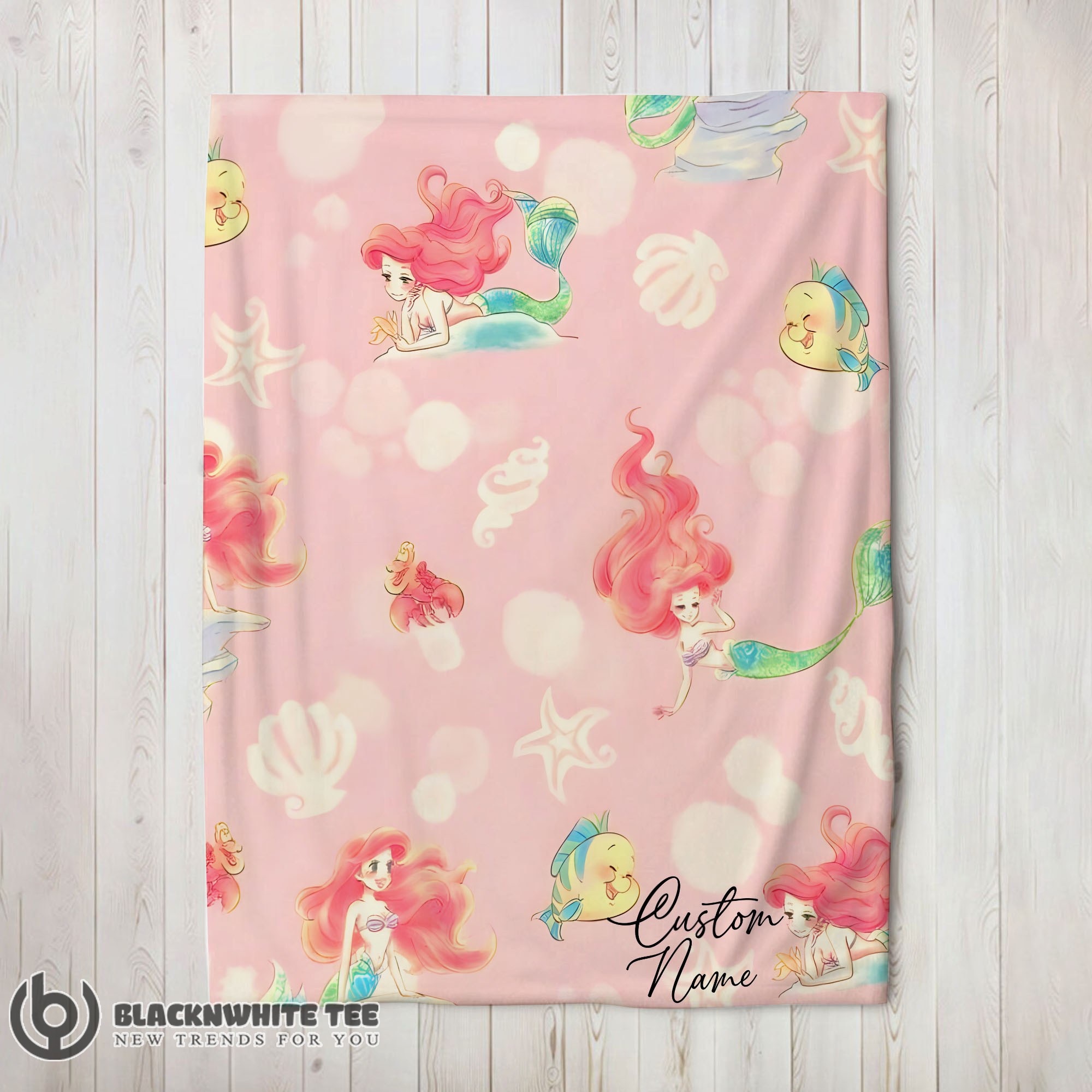 Perfect Disney The Little Mermaid & Flounder Delicate Watercolor Blanket Fleece Customized Blanket