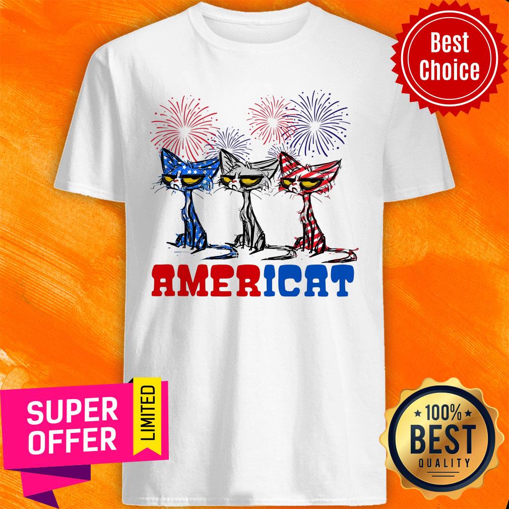 Black Cat Americat Independence Firework American Flag Shirt