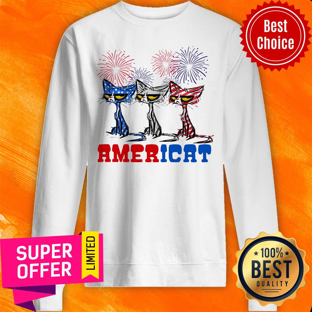 Black Cat Americat Independence Firework American Flag Shirt - Image 5