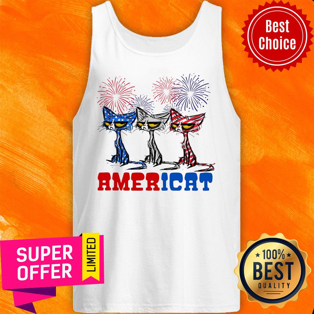 Black Cat Americat Independence Firework American Flag Shirt - Image 4