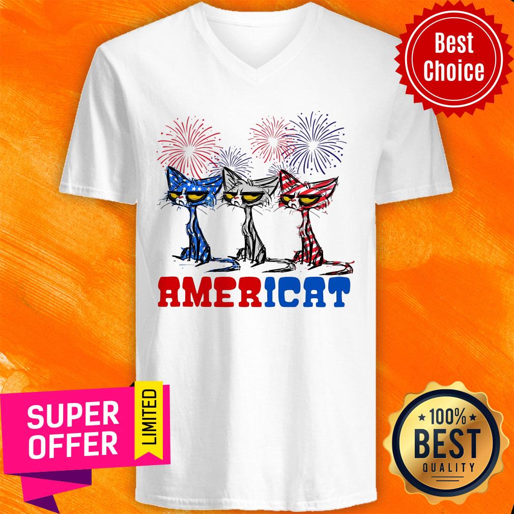 Black Cat Americat Independence Firework American Flag Shirt - Image 3