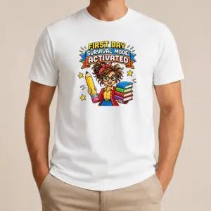 Funny First Day Survival Mode Teacher Pixel Shirt