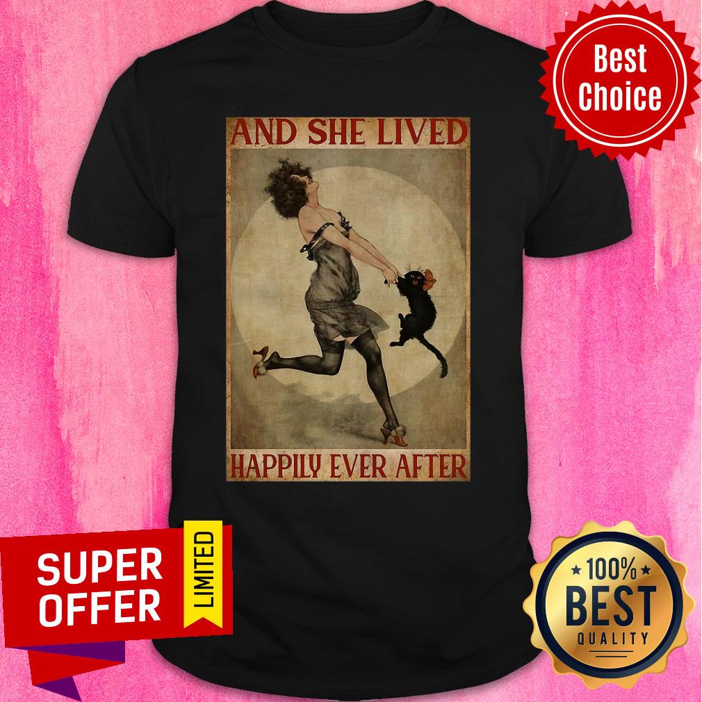 Awesome Girl And Cat And She Lived Happily Ever After Shirt