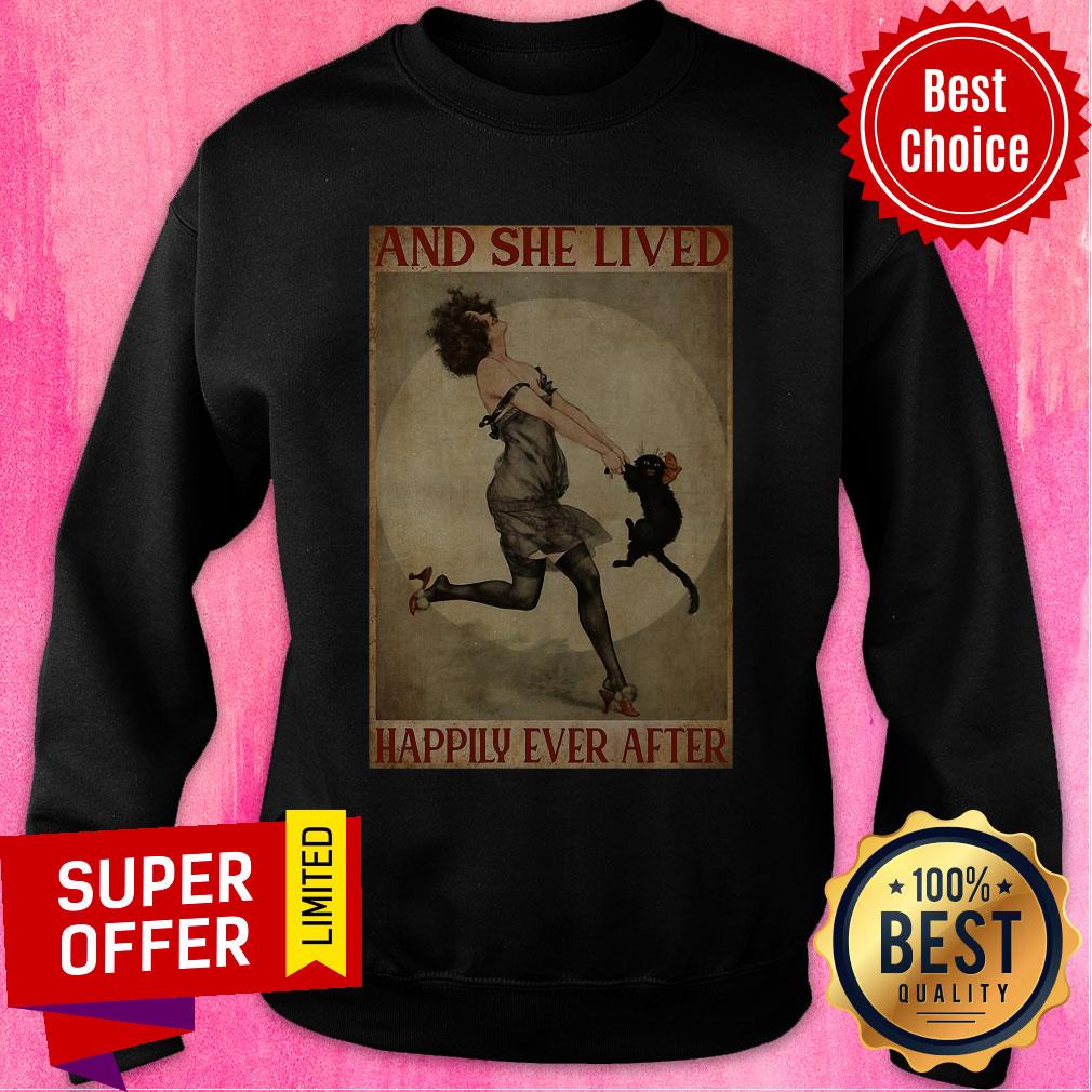 Awesome Girl And Cat And She Lived Happily Ever After Shirt - Image 4