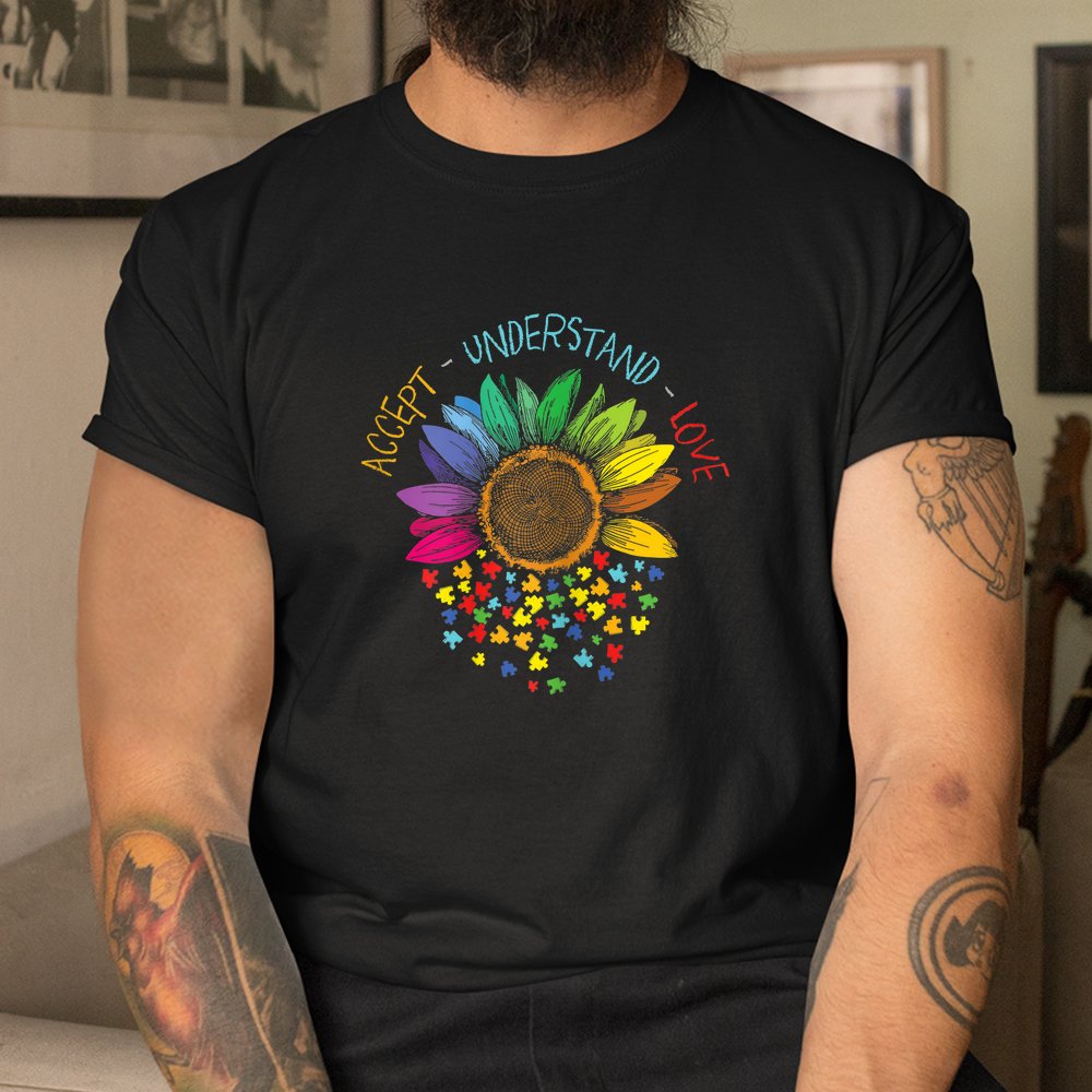 Autism Awareness Accept Understand Love Asd Rainbow Flower Shirt - Image 3