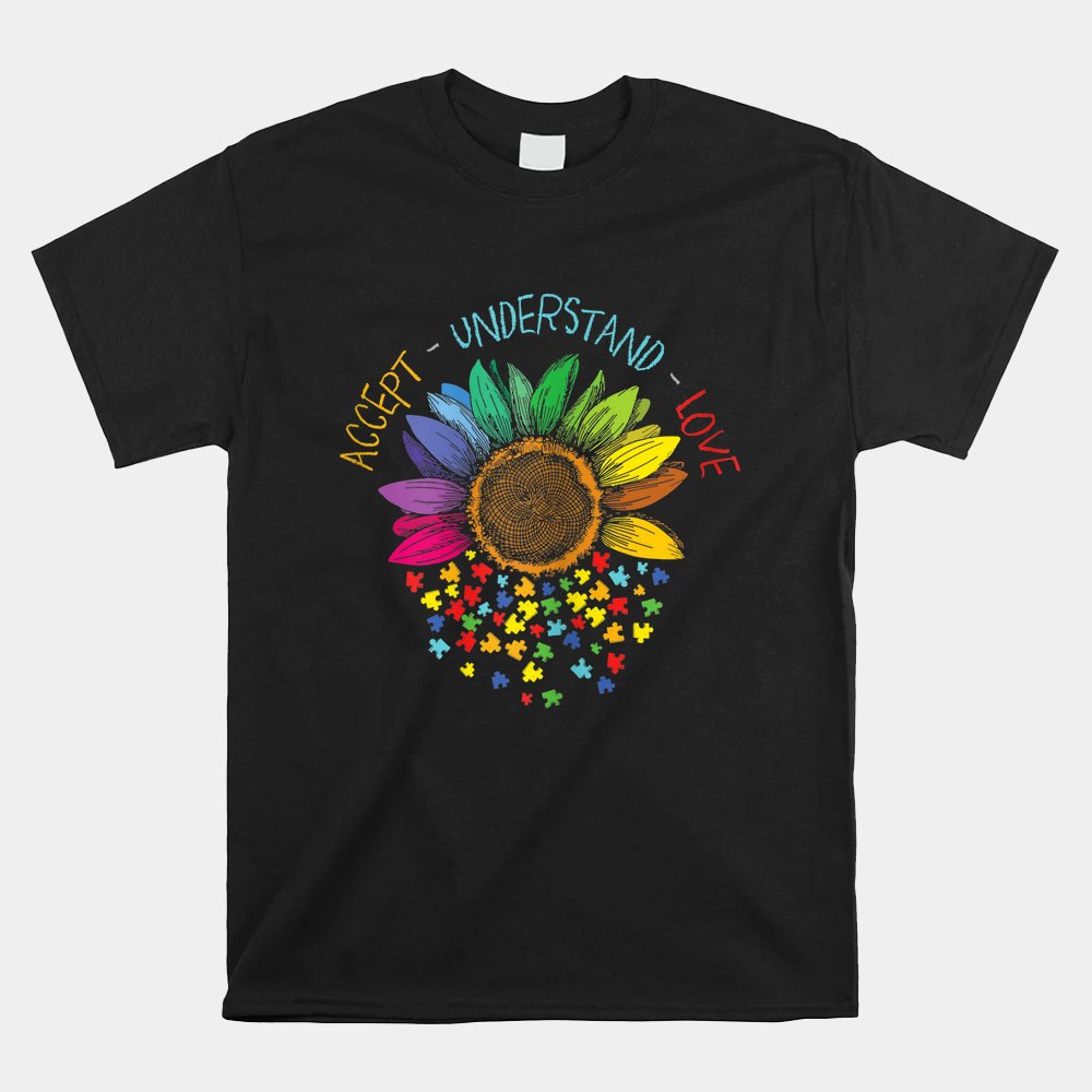 Autism Awareness Accept Understand Love Asd Rainbow Flower Shirt - Image 4