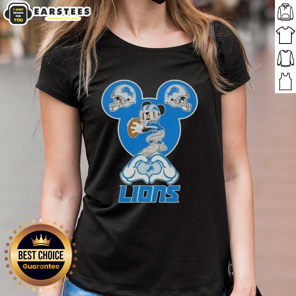 Top Mickey Hands Heart Love Detroit Lions Football T-Shirt - Image 3