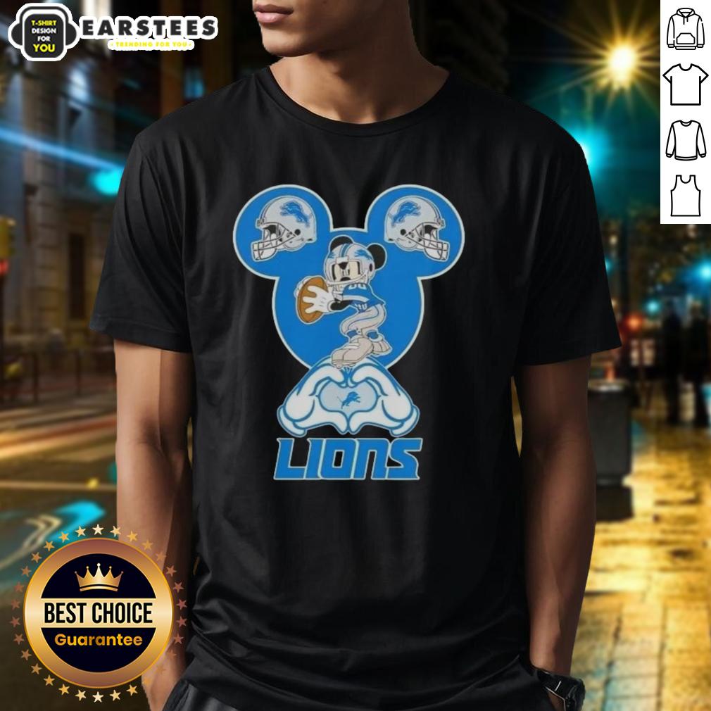 Top Mickey Hands Heart Love Detroit Lions Football T-Shirt
