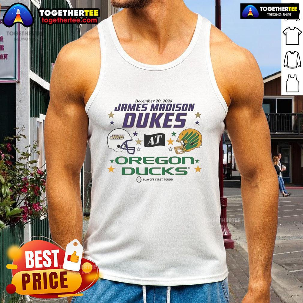 Hot Oregon Ducks Vs James Madison Dukes 2025 CFP First Round Matchup Helmet T-Shirt - Image 4