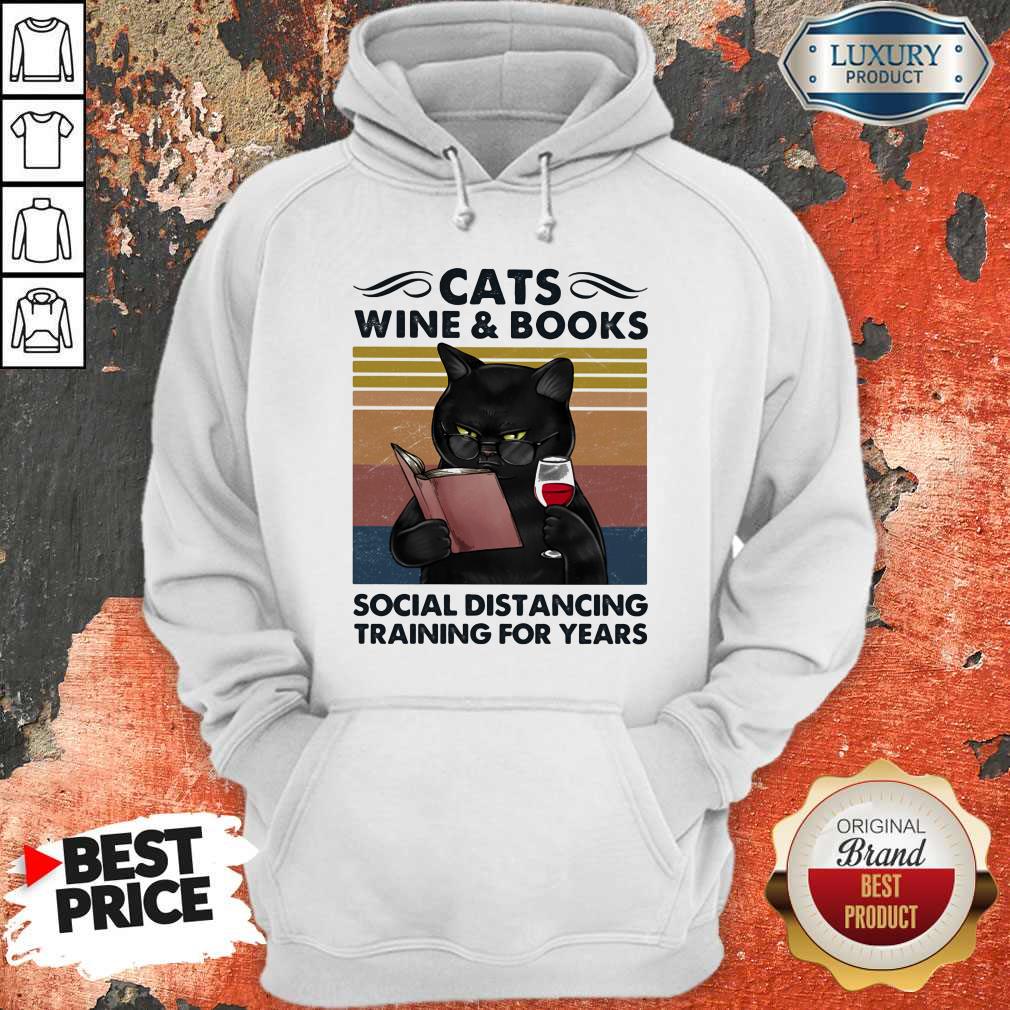 Cats Wine And Books Social Distancing Training For Years Vintage Retro Shirt - Image 2