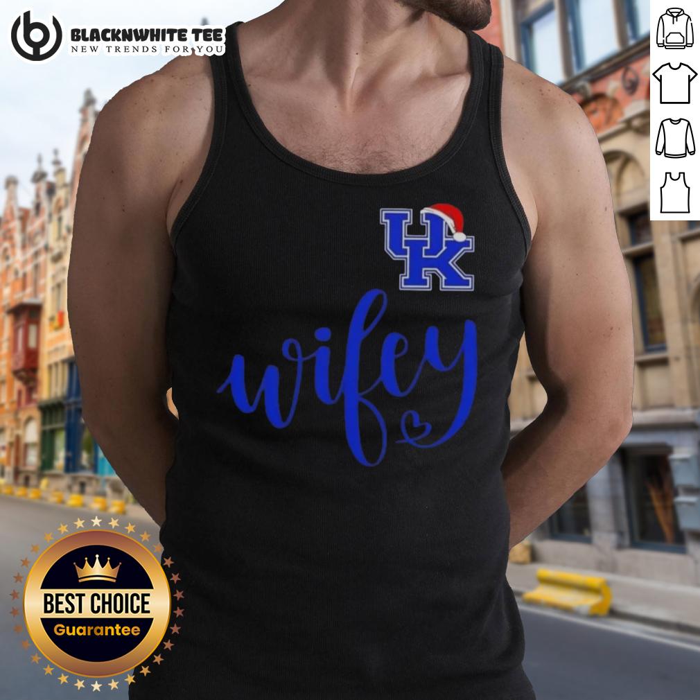 Awesome Wifey Kentucky Wildcats Santa Hat Merry Christmas T-Shirt - Image 4