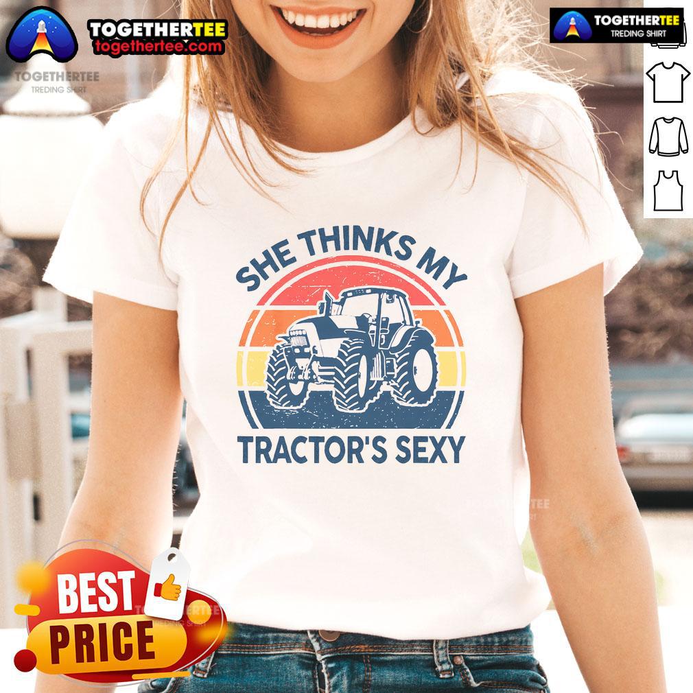 Funny She Thinks My Tractor's Sexy Vintage Farmer T-Shirt - Image 3