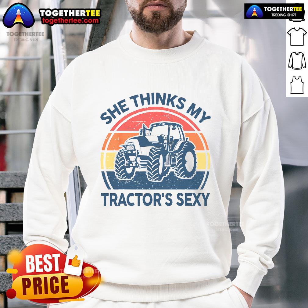 Funny She Thinks My Tractor's Sexy Vintage Farmer T-Shirt - Image 5
