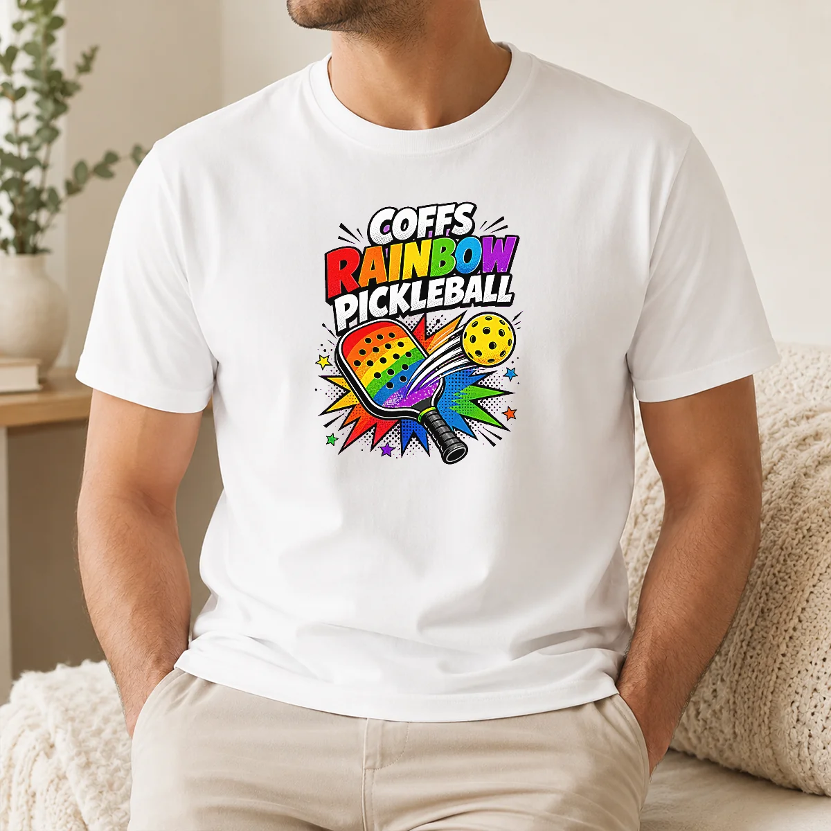 Awesome Coffs Rainbow Pickleball Comic For Active Athletes Shirt