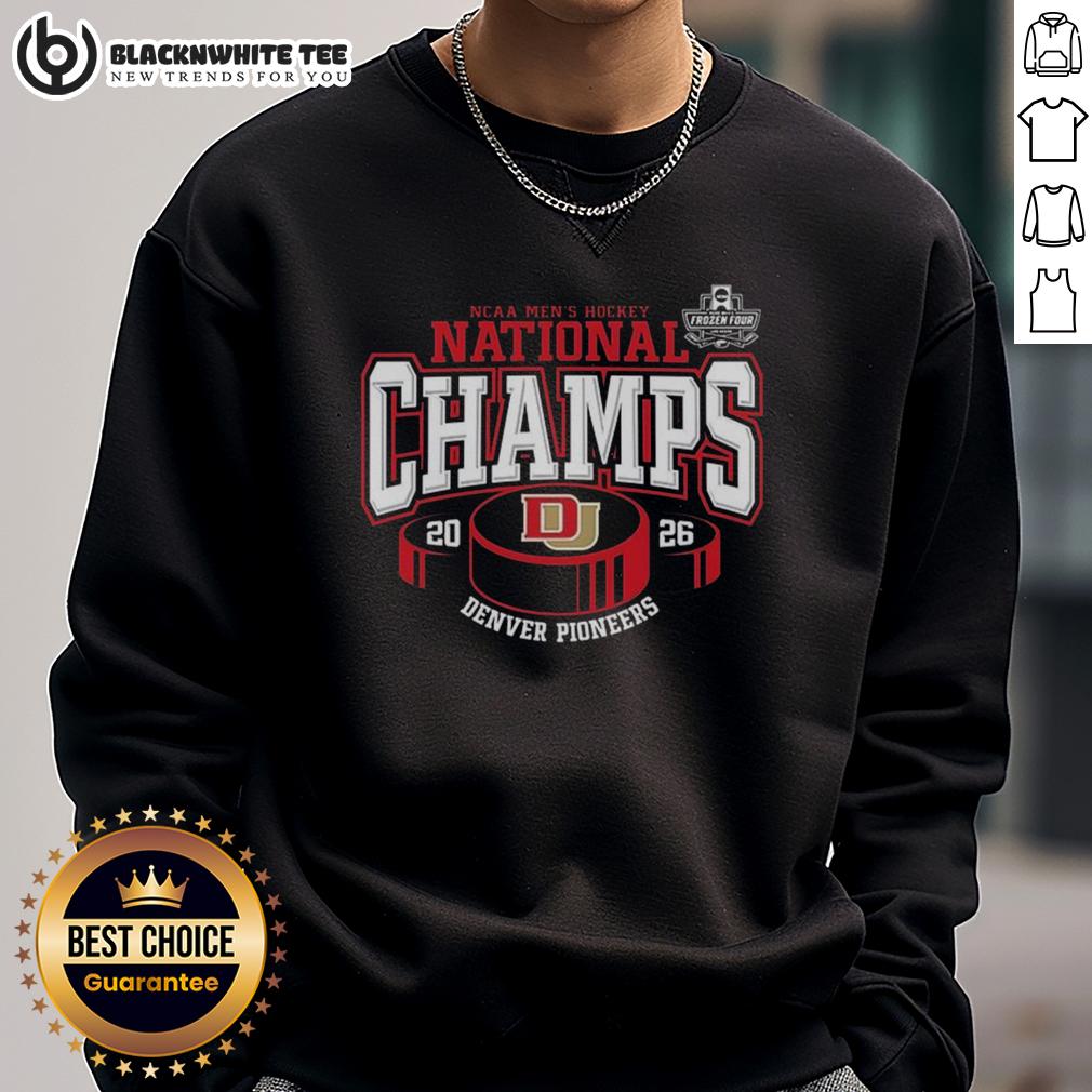 Premium Denver Pioneers 2026 NCAA Frozen Four Men's Ice Hockey National Champions Hockey Puck T-Shirt - Image 5