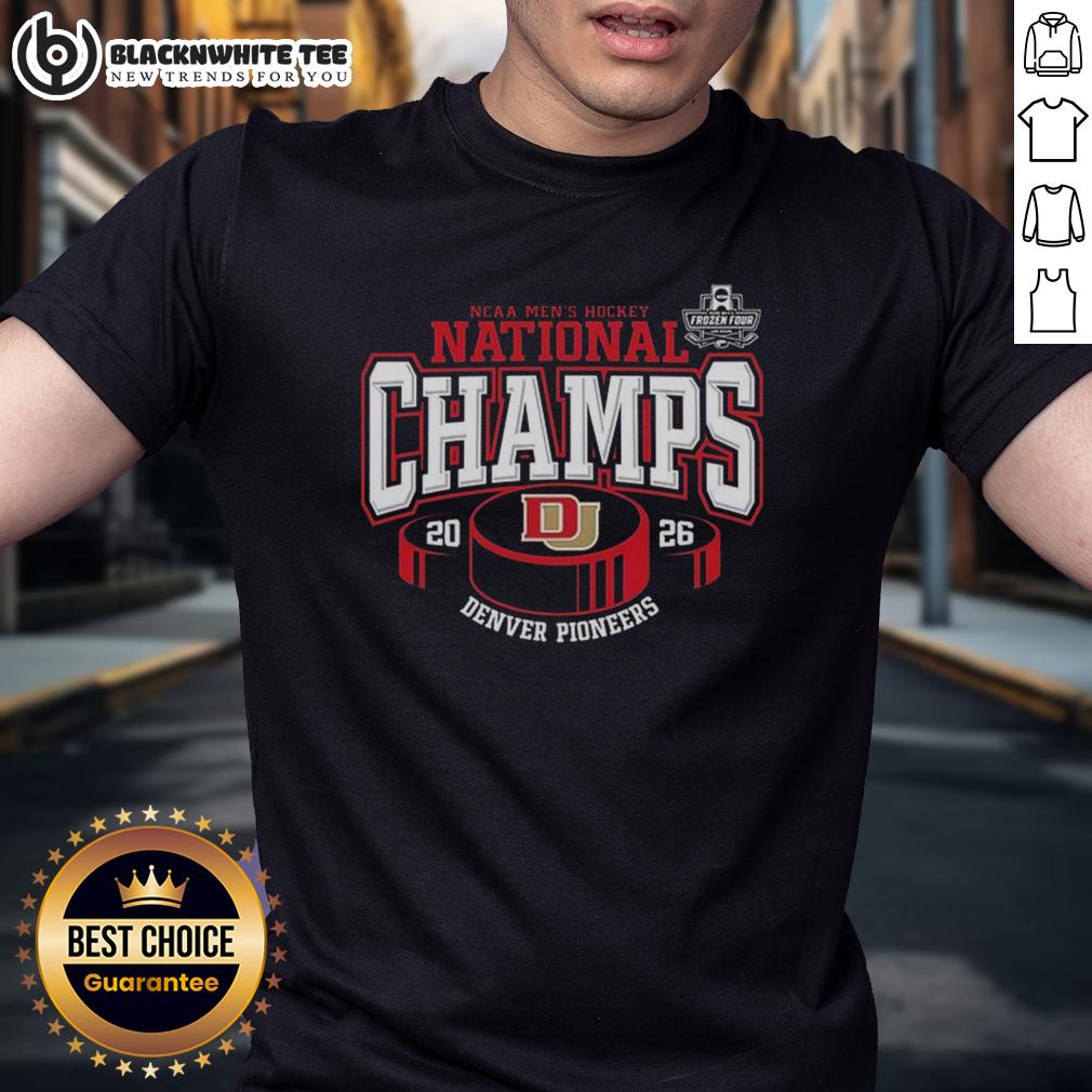Premium Denver Pioneers 2026 NCAA Frozen Four Men's Ice Hockey National Champions Hockey Puck T-Shirt