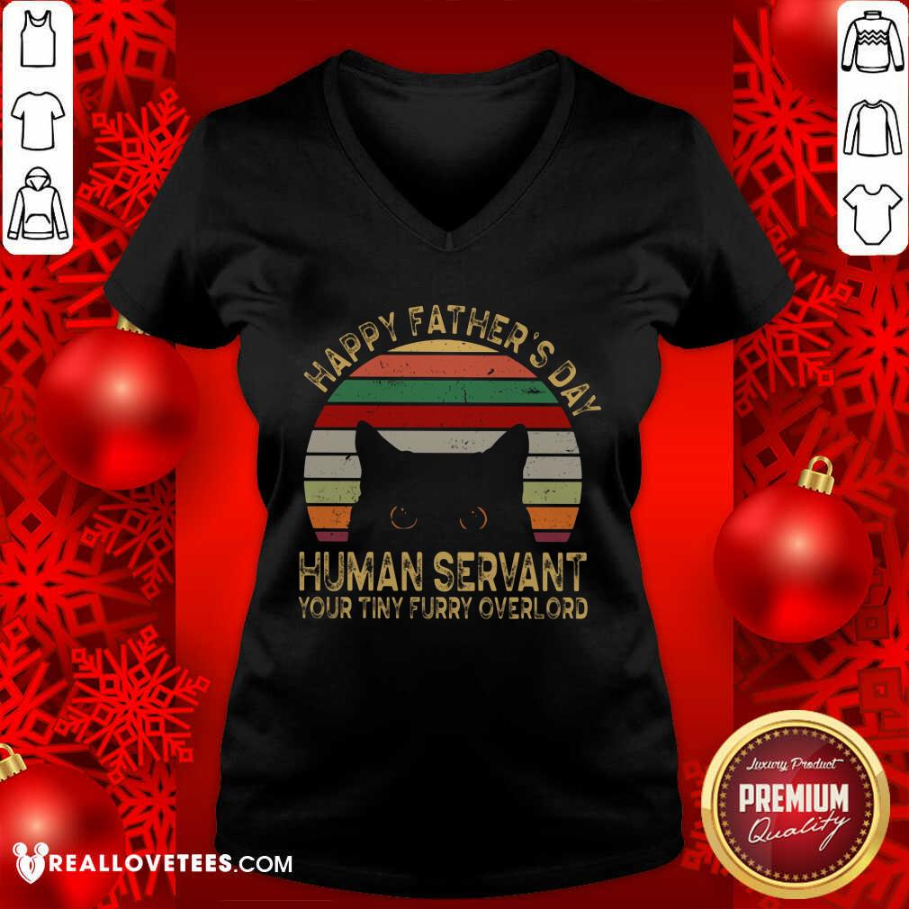 Black Cat Human Servant Happy Fathers Day Vintage Shirt - Image 3
