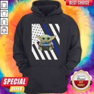 Alternative view of Original American Flag Baby Yoda Hug Lowe’s Shirt