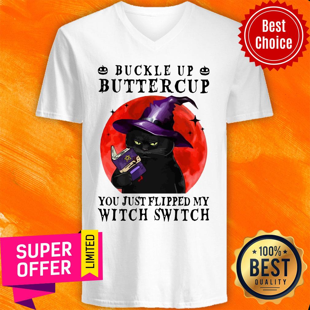 Halloween Buckle Up Buttercup You Just Flipped My Witch Switch Witch Cat Shirt - Image 4