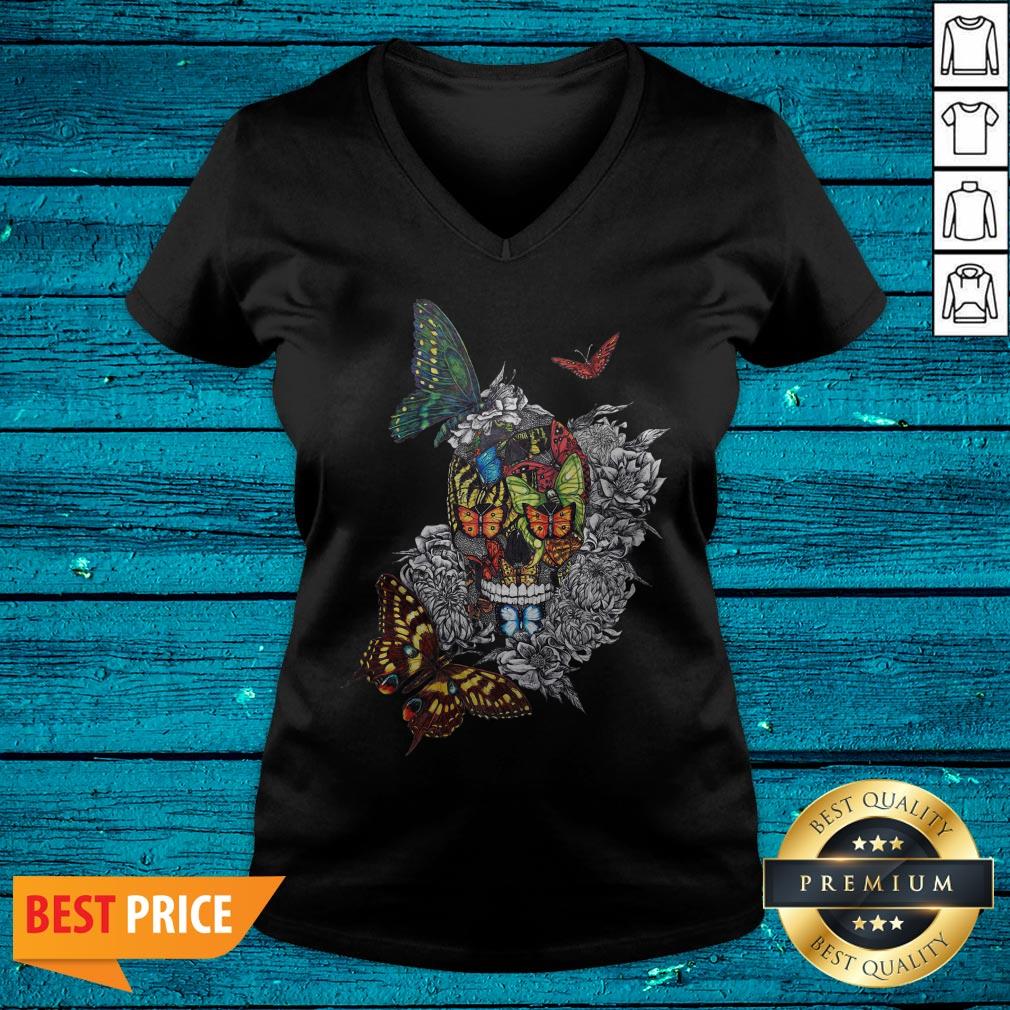 Artistic Rage Butterflies And Skull Tattoo Dia De Los Muertos Shirt - Image 4