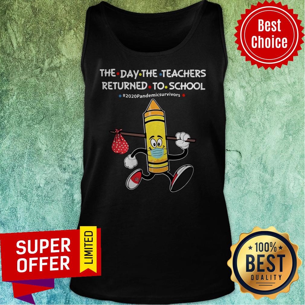 Yellow Crayon Mask The Day The Teachers Returned To School 2020 Pandemic Survivors Shirt - Image 5