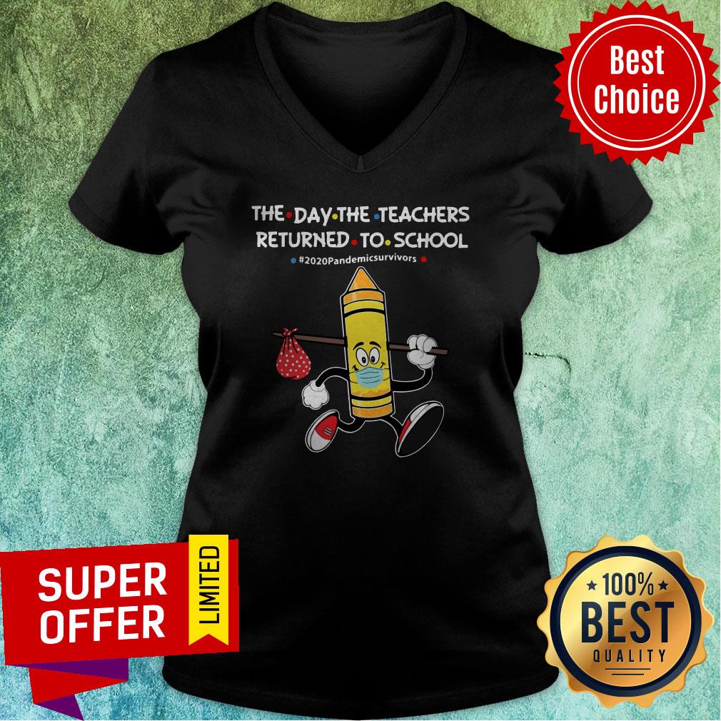 Yellow Crayon Mask The Day The Teachers Returned To School 2020 Pandemic Survivors Shirt - Image 4