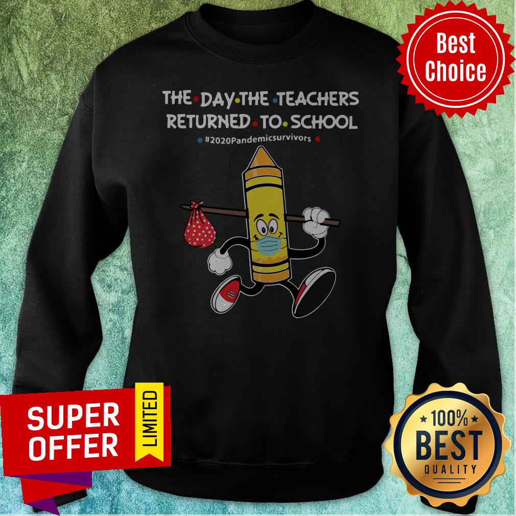 Yellow Crayon Mask The Day The Teachers Returned To School 2020 Pandemic Survivors Shirt - Image 2