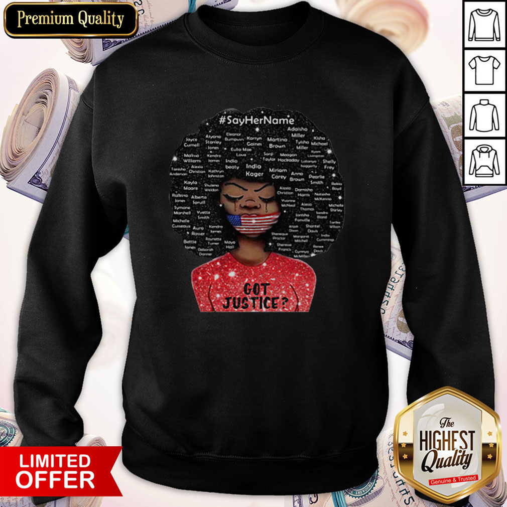 Black Woman Say Her Name Got Justice Mask American Flag Independence Day Shirt - Image 4
