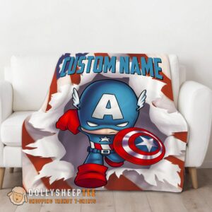 Alternative view of Hot Cute Official Superhero Marvel Avenger Chibi Captain America Blanket Fleece Customized Blanket