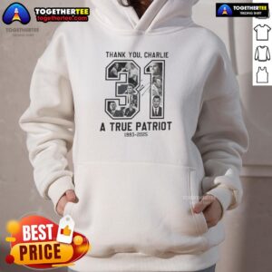 Alternative view of Top RIP Charlie Kirk A True Patriot 1993 2025 Thank You Signature Memorial T-Shirt