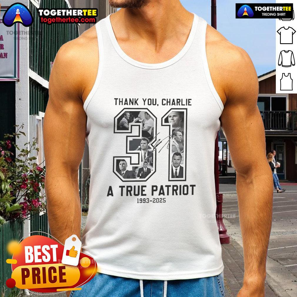 Top RIP Charlie Kirk A True Patriot 1993 2025 Thank You Signature Memorial T-Shirt - Image 4
