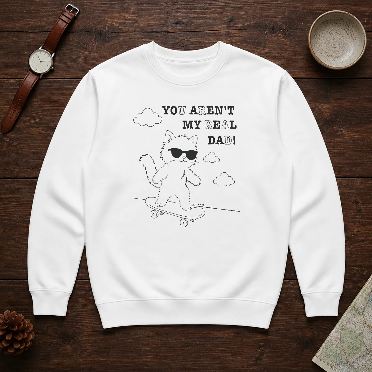 Funny You Aren'T My Real Dad Skater Cat Skateboard Shirt - Image 7