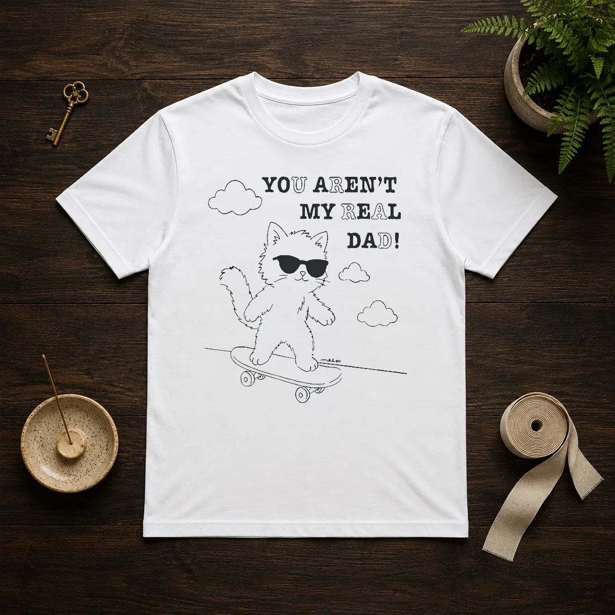 Funny You Aren'T My Real Dad Skater Cat Skateboard Shirt