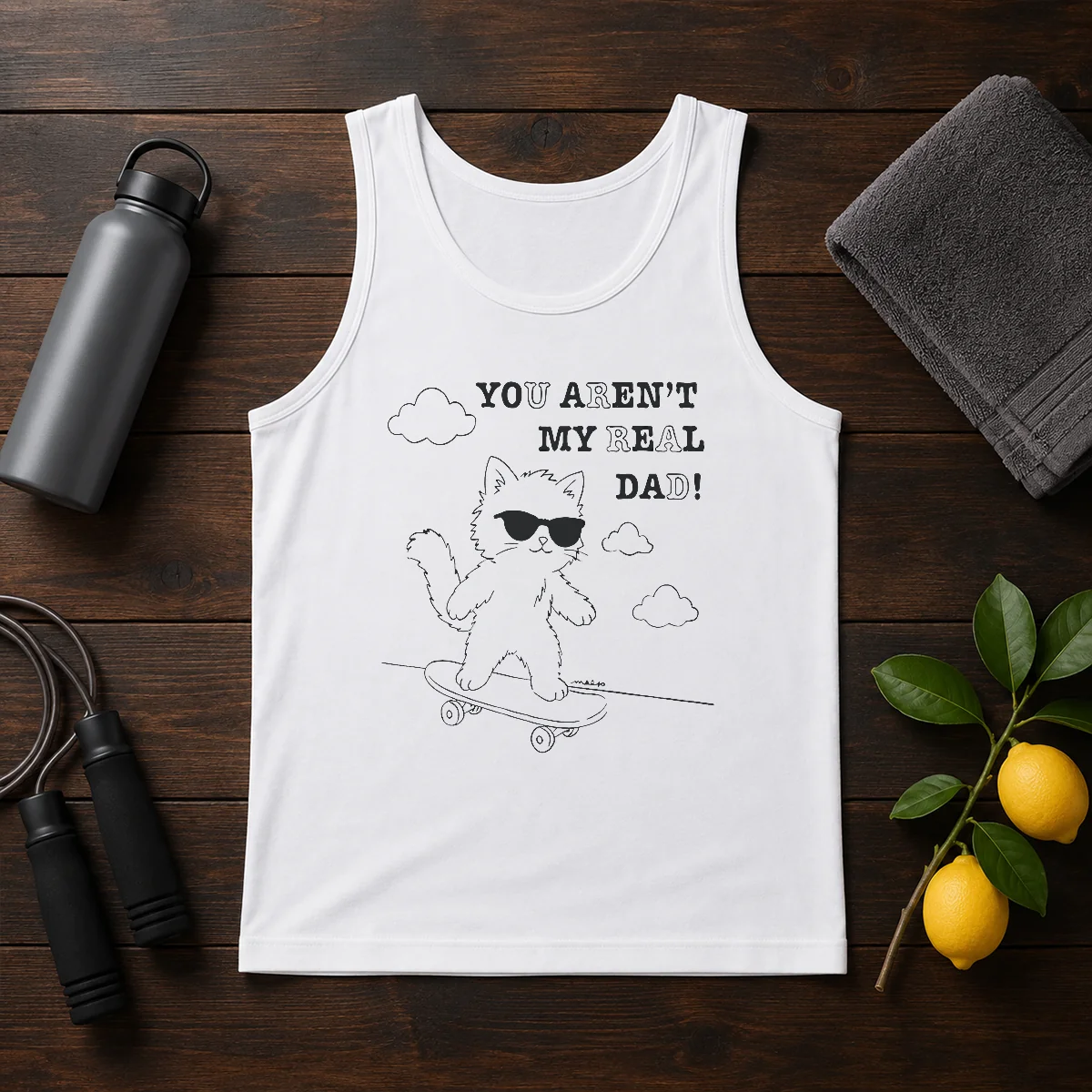Funny You Aren'T My Real Dad Skater Cat Skateboard Shirt - Image 3