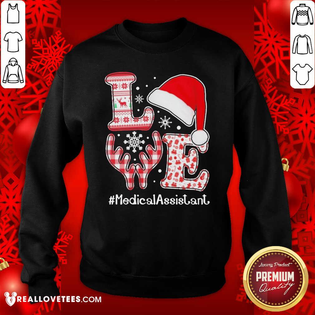 Good Love Hat Santa And Reindeer #Medica Assistant Nurse Worker Ugly Christmas Shirt - Image 3