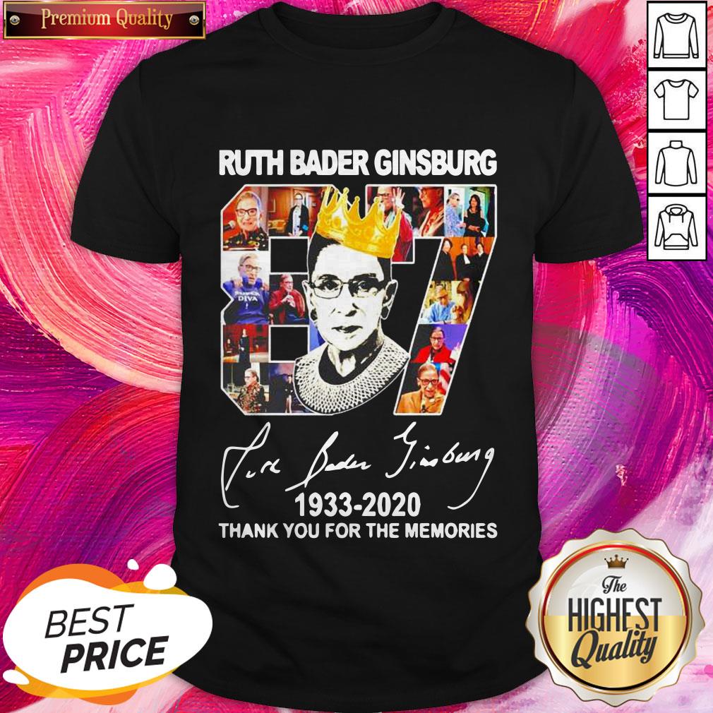 Pretty Ruth Bader Ginsburg 87 Year 1933 2020 Thank You For The Memories Signature Shirt